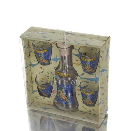 Karaff Set med 4 shots genomskinligt glas med tryck, kök, raki, tsikoudia Kök & glas 1 - grifon.se