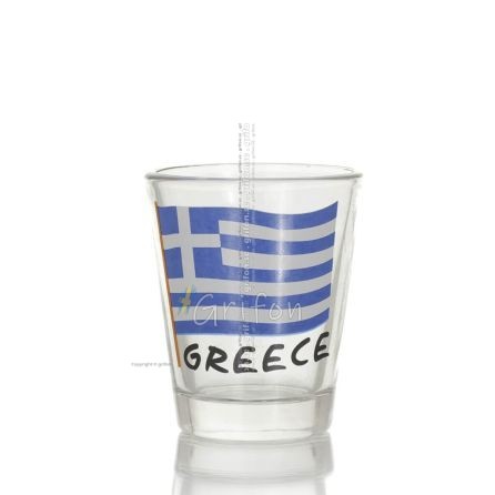 Clear glass 6cm shot glass with Flag print, kitchen, raki, tsikoudia, shot glass Kitchen & glasses 1 - grifon.se 