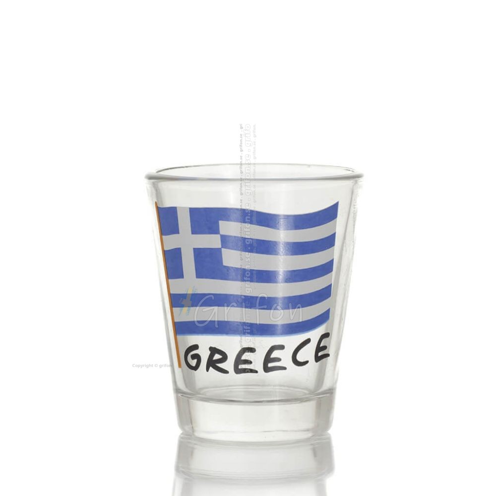 Clear glass 6cm shot glass with Flag print, kitchen, raki, tsikoudia, shot glass Kitchen & glasses 1 - grifon.se 