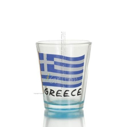 Clear glass blue 6cm shot glass with Flag print, kitchen, raki, tsikoudia, shot glass Kitchen & glasses 1 - grifon.se 