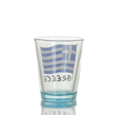 Clear glass blue 6cm shot glass with Flag print, kitchen, raki, tsikoudia, shot glass Kitchen & glasses 2 - grifon.se 