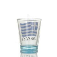 Clear glass blue 6cm shot glass with Flag print, kitchen, raki, tsikoudia, shot glass Kitchen & glasses 2 - grifon.se 