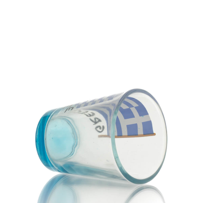 Clear glass blue 6cm shot glass with Flag print, kitchen, raki, tsikoudia, shot glass Kitchen & glasses 3 - grifon.se 