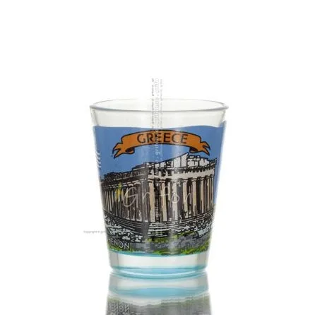 Klart glas blått 6cm snapsglas med Parthenontryck, kök, raki, tsikoudia, snapsglas Kök & glas 1 - grifon.se 