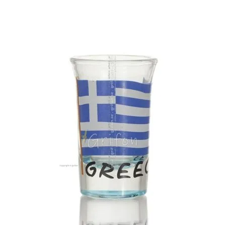 Klart glas blått 7 cm snapsglas med flaggtryck, kök, raki, tsikoudia, snapsglas Kök & glas 1 - grifon.se 