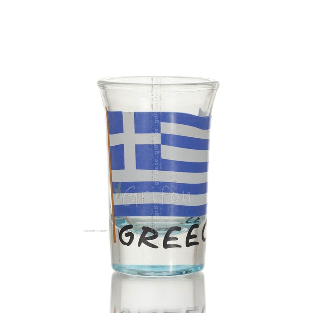 Clear glass blue 7cm shot glass with Flag print, kitchen, raki, tsikoudia, shot glass Kitchen & glasses 1 - grifon.se 