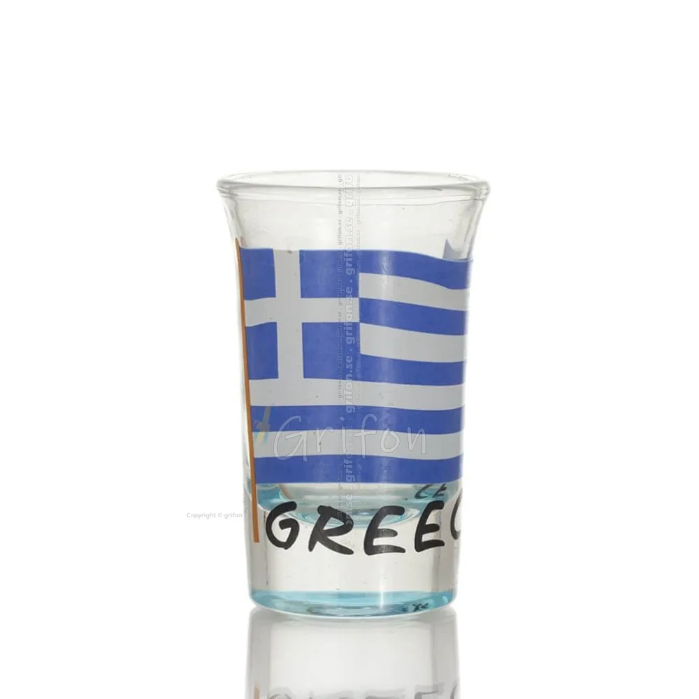 Klart glas blått 7 cm snapsglas med flaggtryck, kök, raki, tsikoudia, snapsglas Kök & glas 1 - grifon.se 