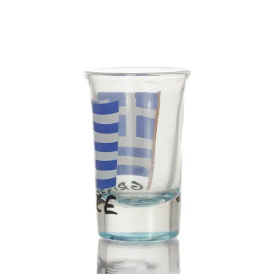 Clear glass blue 7cm shot glass with Flag print, kitchen, raki, tsikoudia, shot glass Kitchen & glasses 2 - grifon.se 