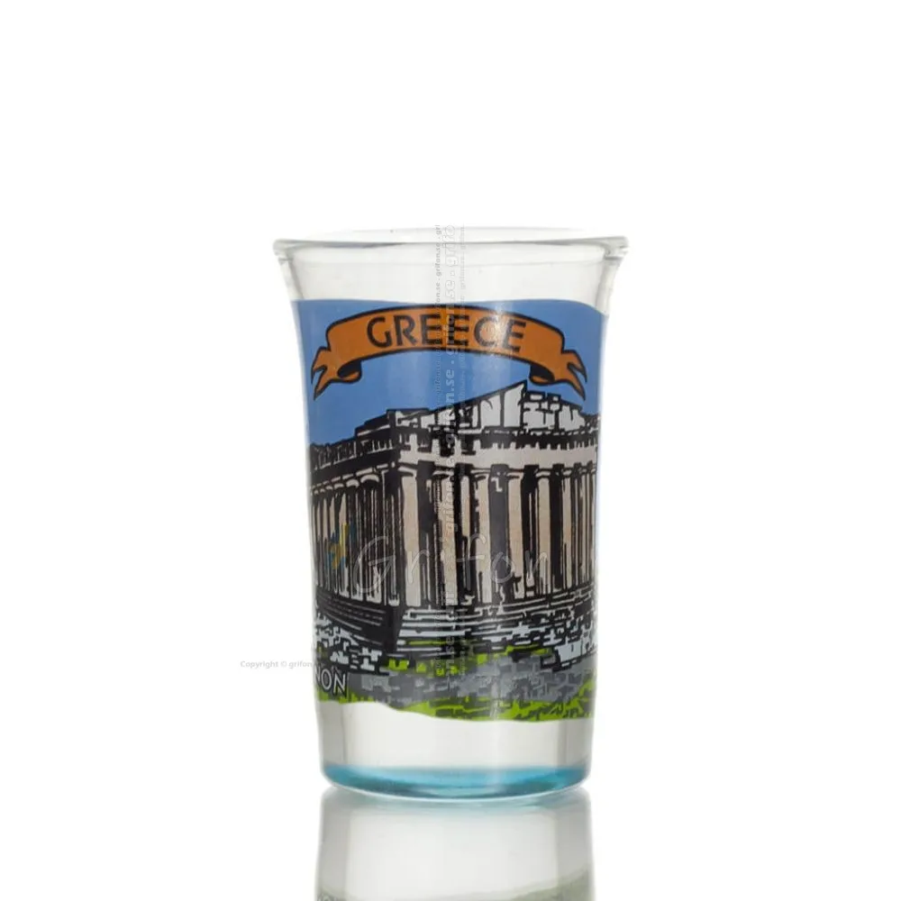 Klart glas blått 7 cm snapsglas med Parthenontryck, kök, raki, tsikoudia, snapsglas Kök & glas 1 - grifon.se 