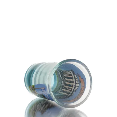 Clear glass blue 7cm shot glass with Parthenon print, kitchen, raki, tsikoudia, shot glass Kitchen & glasses 3 - grifon.se 