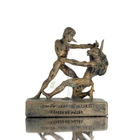 Theseus & Minotaur: The Last Battle of One, Minoan Civilization 11.5cm Full Alabaster Statuette, Ancient Greece Polyester 1 - gr