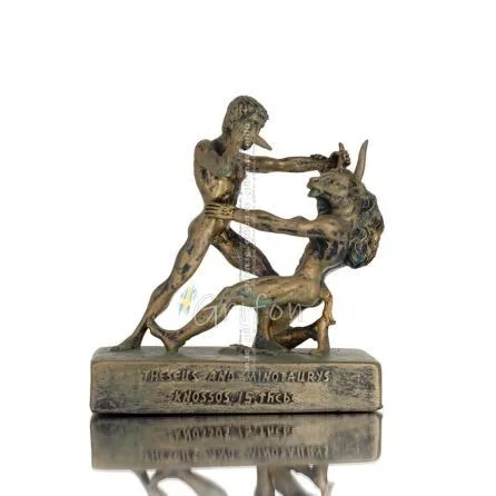 Theseus & Minotaur: The Last Battle of One, Minoan Civilization 11.5cm Full Alabaster Statuette, Ancient Greece Polyester 1 - gr