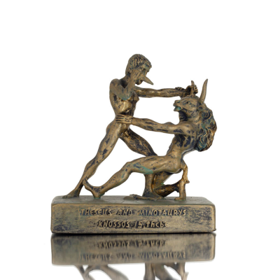 Theseus & Minotaur: The Last Battle of One, Minoan Civilization 11.5cm Full Alabaster Statuette, Ancient Greece Polyester 1 - gr