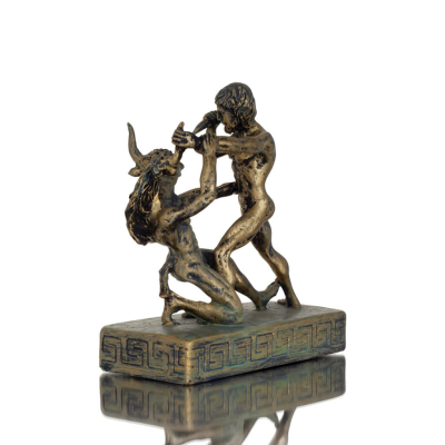 Theseus & Minotaur: The Last Battle of One, Minoan Civilization 11.5cm Full Alabaster Statuette, Ancient Greece Polyester 3 - gr