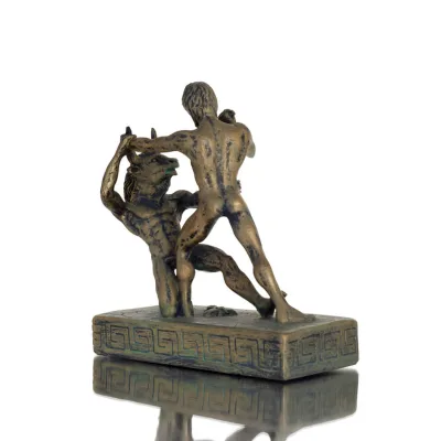 Theseus & Minotaur: The Last Battle of One, Minoan Civilization 11.5cm Full Alabaster Statuette, Ancient Greece Polyester 5 - gr