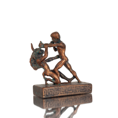 Theseus & Minotaur: The Last Battle of One, Minoan Civilization 16cm Full Alabaster Statyette, Antika Grekland Polyester 3 - gri