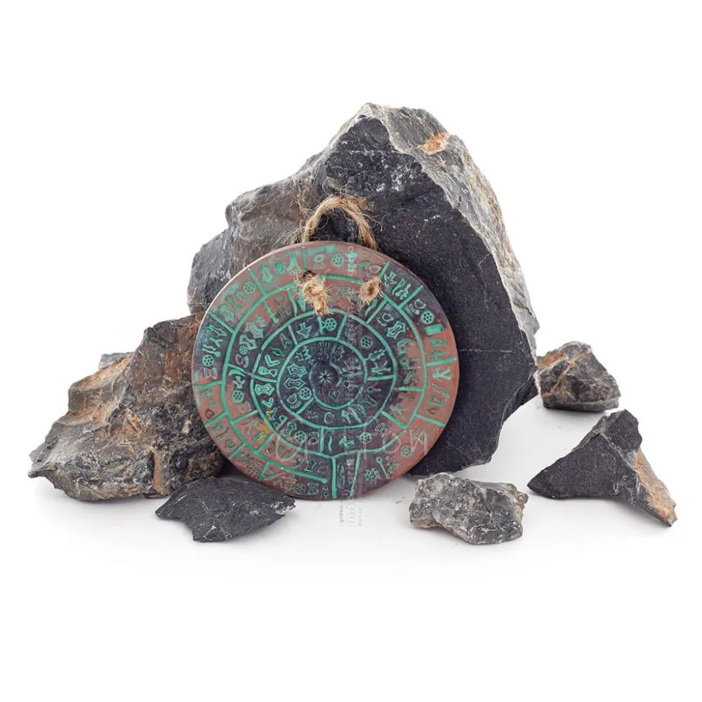 Phaistos Disc: The Unsolved Mystery, Hängande liten 9 cm alabaster, minoisk kultur, väggmonterad, antikens Grekland Polyester 1 