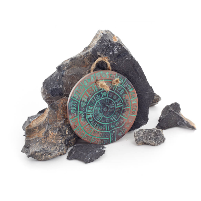 Phaistos Disc: The Unsolved Mystery, Hängande liten 9 cm alabaster, minoisk kultur, väggmonterad, antikens Grekland Polyester 2 