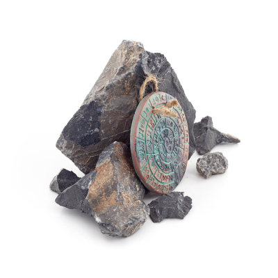 Δίσκος Φαιστού: Το άλυτο μυστήριο, Κρεμαστός μικρός 9εκ από αλάβαστρο, μινωικός πολιτισμός, επιτοίχιο, αρχαία Ελλάδα Πολυεστερικ