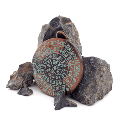 Δίσκος Φαιστού: Το άλυτο μυστήριο, Κρεμαστός μεγάλος 13εκ από αλάβαστρο, μινωικός πολιτισμός, επιτοίχιο, αρχαία Ελλάδα Πολυεστερ