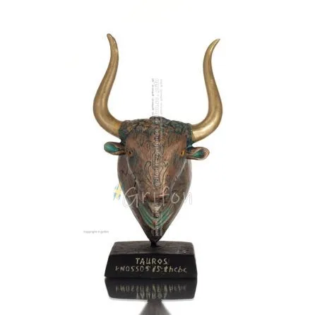 Minotaur: Drottning Pasiphaes son, Tjurhuvud, Tjurhuvud Byst, 19 cm alabaster, minoisk kultur Polyester 1 - grifon.se 
