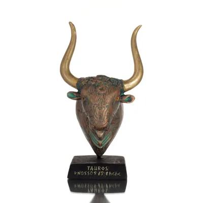 Minotaur: Drottning Pasiphaes son, Tjurhuvud, Tjurhuvud Byst, 19 cm alabaster, minoisk kultur Polyester 1 - grifon.se 