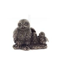 Owl or Glauca: the sacred bird, symbol of wisdom, prudence, with chicks 6cm Full body with Veronese Bronze Electrolysis Veronese