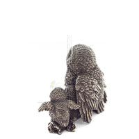 Owl or Glauca: the sacred bird, symbol of wisdom, prudence, with chicks 6cm Full body with Veronese Bronze Electrolysis Veronese