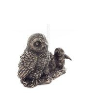 Owl or Glauca: the sacred bird, symbol of wisdom, prudence, with chicks 6cm Full body with Veronese Bronze Electrolysis Veronese