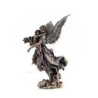 Ängel som omfamnar ett barn och håller blommor 28cm helkroppsstaty Figurin med brons elektrolys Veronese, religiös - andlig Vero