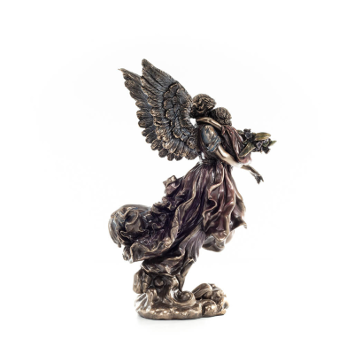 Angel embracing a child and holding flowers 28cm Full-body statue Figurine with Bronze Electrolysis Veronese, religious - spirit