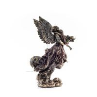 Ängel som omfamnar ett barn och håller blommor 28cm helkroppsstaty Figurin med brons elektrolys Veronese, religiös - andlig Vero