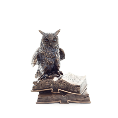 Owl or Glaucus: the sacred bird, symbol of wisdom, prudence, in a book 17cm Veronese Bronze Electrolysis Full Body Statue Verone