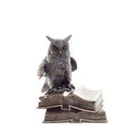 Owl or Glaucus: the sacred bird, symbol of wisdom, prudence, in a book 17cm Veronese Bronze Electrolysis Full Body Statue Verone