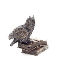 Owl or Glaucus: the sacred bird, symbol of wisdom, prudence, in a book 17cm Veronese Bronze Electrolysis Full Body Statue Verone