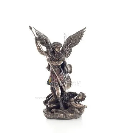 Ärkeängel Michael: Gudliknande, en av de första herrarna, med spjut 28,5 cm Veronese Brons Electrolysis Statue, Christian Verone