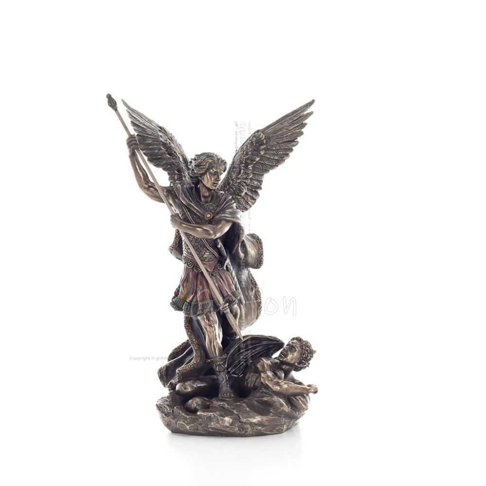 Ärkeängel Michael: Gudliknande, en av de första herrarna, med spjut 28,5 cm Veronese Brons Electrolysis Statue, Christian Verone