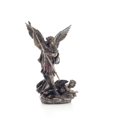 Ärkeängel Michael: Gudliknande, en av de första herrarna, med spjut 28,5 cm Veronese Brons Electrolysis Statue, Christian Verone