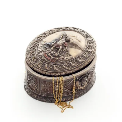 Jewelry box, jewelry box, The Deposition of Christ from the cross 13x12.5cm with Veronese bronze electrolysis, Christian Verones