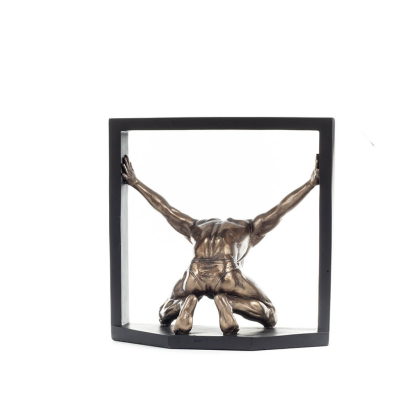 Άνδρας γονατιστός σε κορνίζα 20,5εκ Ολόσωμο αγαλματίδιο με Ηλεκτρόλυση μπρούτζου Veronese, Μοντέρνο Διακοσμητικό Βερονέζ 4 - gri