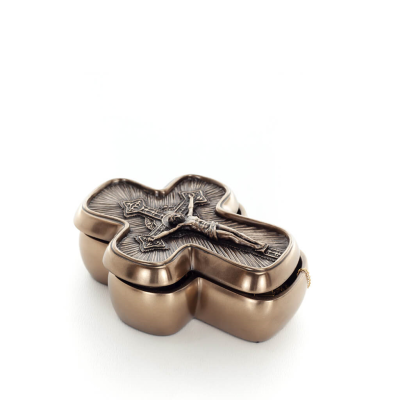 Kors 13,5 cm smyckeskrin, smyckeskrin, boxliknande väska för förvaring, galvaniserad helkroppsstaty i Veronese brons Veronese 5 