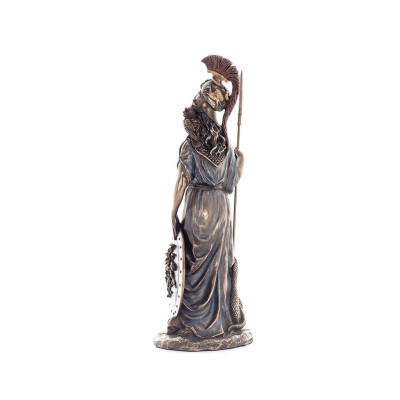 Athena or Athene: The goddess of wisdom 29.5cm with a spear, shield, helmet, and owl with Veronese Bronze Electrolysis, ancient 