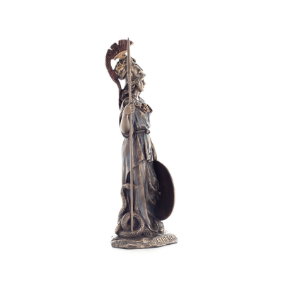 Athena or Athene: The goddess of wisdom 29.5cm with a spear, shield, helmet, and owl with Veronese Bronze Electrolysis, ancient 