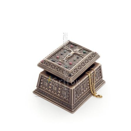 Crucifixion of Jesus Christ 10,5x6cm Smyckeskrin, Smyckeskrin, fodral som en låda för förvaring, med Veronese Bronze Elektrolys