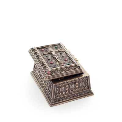 Crucifixion of Jesus Christ 10,5x6cm Smyckeskrin, Smyckeskrin, fodral som en låda för förvaring, med Veronese Bronze Elektrolys 