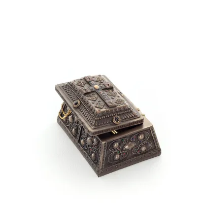 Medieval style jewelry box with the Cross 10x6cm Jewelry box, case like a box for storage with Veronese Bronze Electrolysis Vero