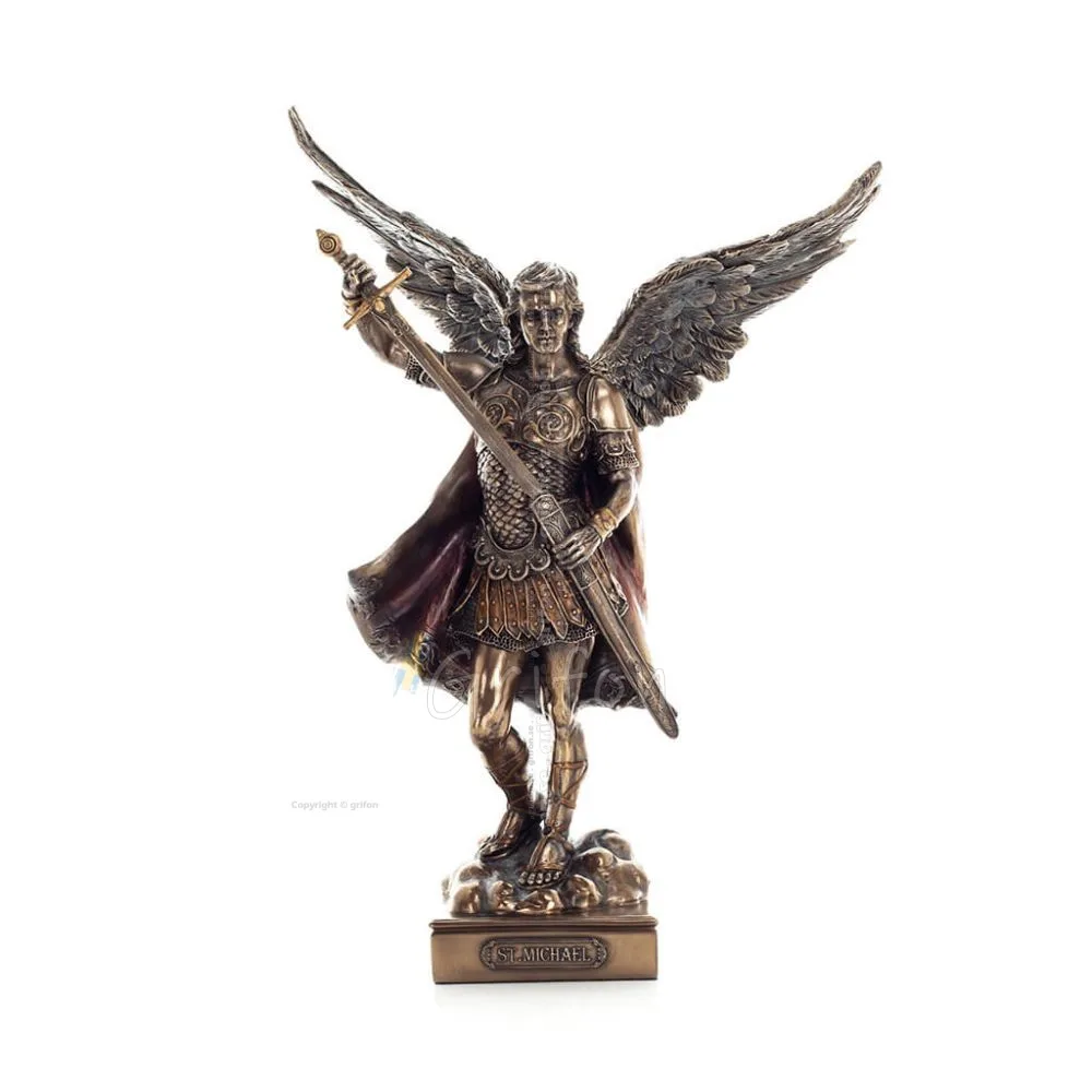 Ärkeängeln Michael: Gudliknande, en av de första herrarna 34,5 cm Veronese Bronze Electrolysis Helkroppsstaty, Christian Verones