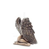 Sittande kvinnlig Ã¤ngel med halvÃ¶ppna vingar 12,5 cm helkropp statyett med brons elektrolys Veronese, religiÃ¶s - andlig Veronese