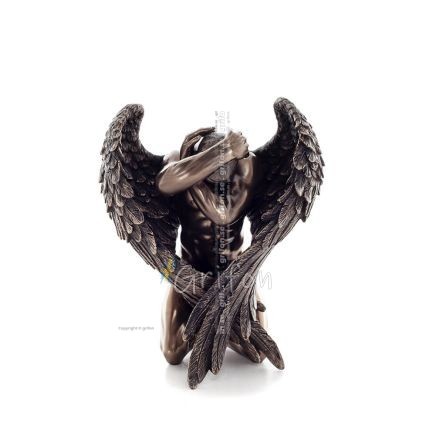 Kneeling Angel with Half-closed Wings Hiding His Head with His Hands 16cm Full-body Statue with Bronze Electroplating by Verones