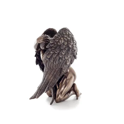 Kneeling Angel with Half-closed Wings Hiding His Head with His Hands 16cm Full-body Statue with Bronze Electroplating by Verones